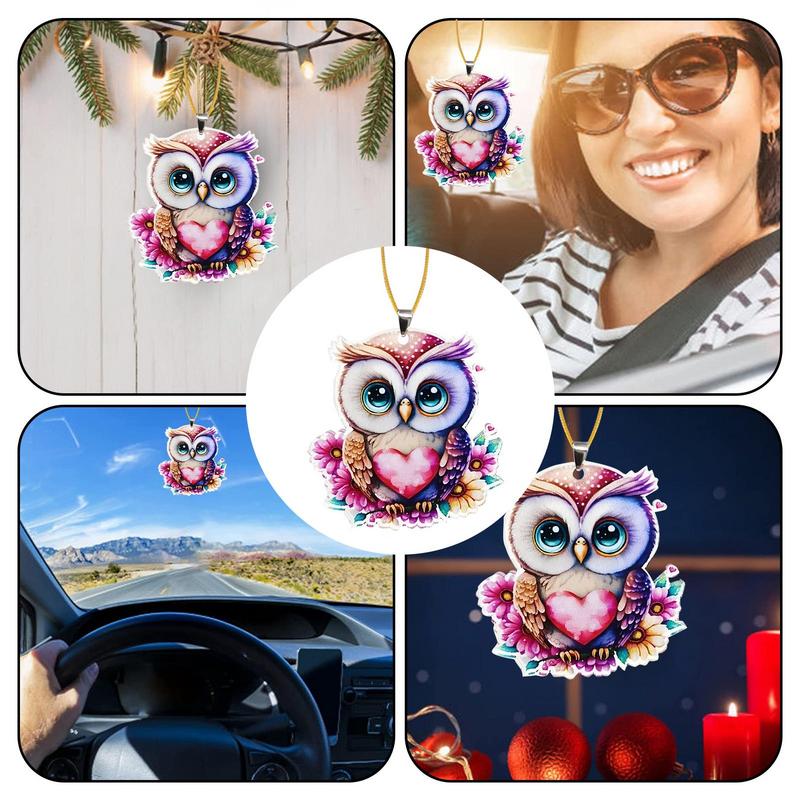 Mechanical Owl Car Pendant car Rear View Mirror Ornament Keychain Charm 2D Acrylic Mirror Ornaments Car Interior Accessories