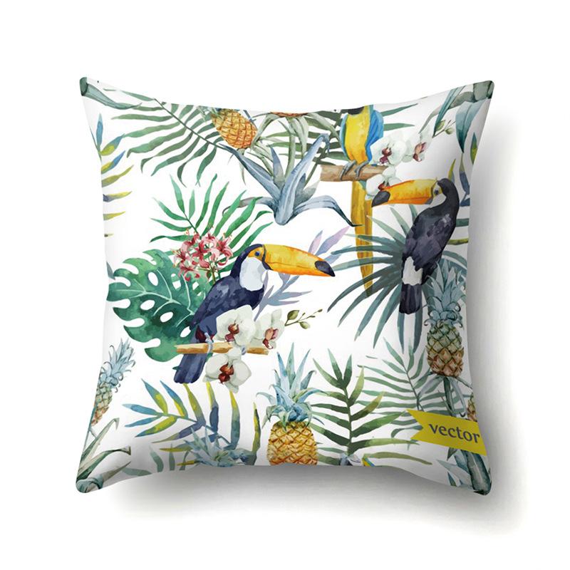 Polyester Pillowcase Nordic Ins Style Plant Flower Print Peach Leather Velvet Pillowcase Car Waist Cushion Cover