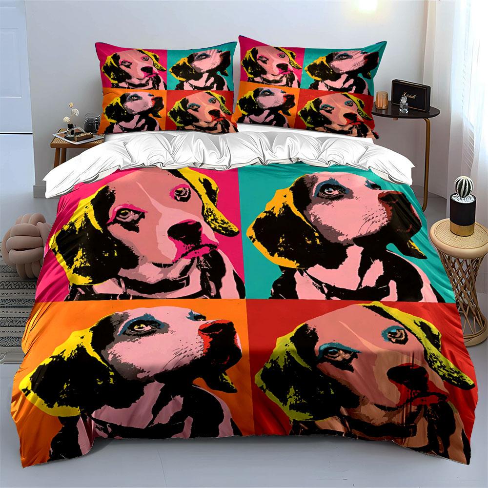 Colorful Pop Art Dog Portrait Bedding Duvet Cover Set Duvet Cover Pillowcases (1*Duvet Cover 2*Pillowcases, Without Duvet Insert)