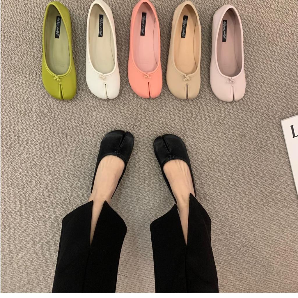Fashion Bailamos Women Flats Tabi Ninja Shoes Woman Microfiber Leather Comfy Flats Split Toe Slippers Soft Bottom Loafers Solid Brief La