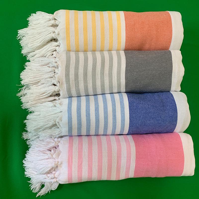 Turkish Stripe Polyester Cotton Tassel Bath and Beach Towel