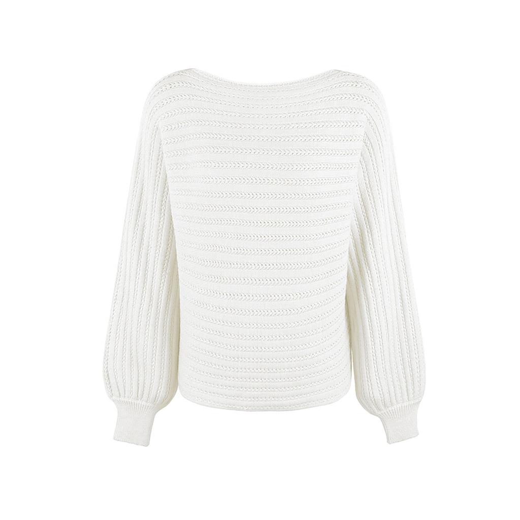 Ladies Fashion Versatile  And Winter Solid Color Warm Long Sleeve Knitted Sweater