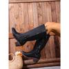 Winter 2025 Fleece Belt Buckle Rivet Mid-heel Knight Boots Plus Size Thick Heel Western Boots Women