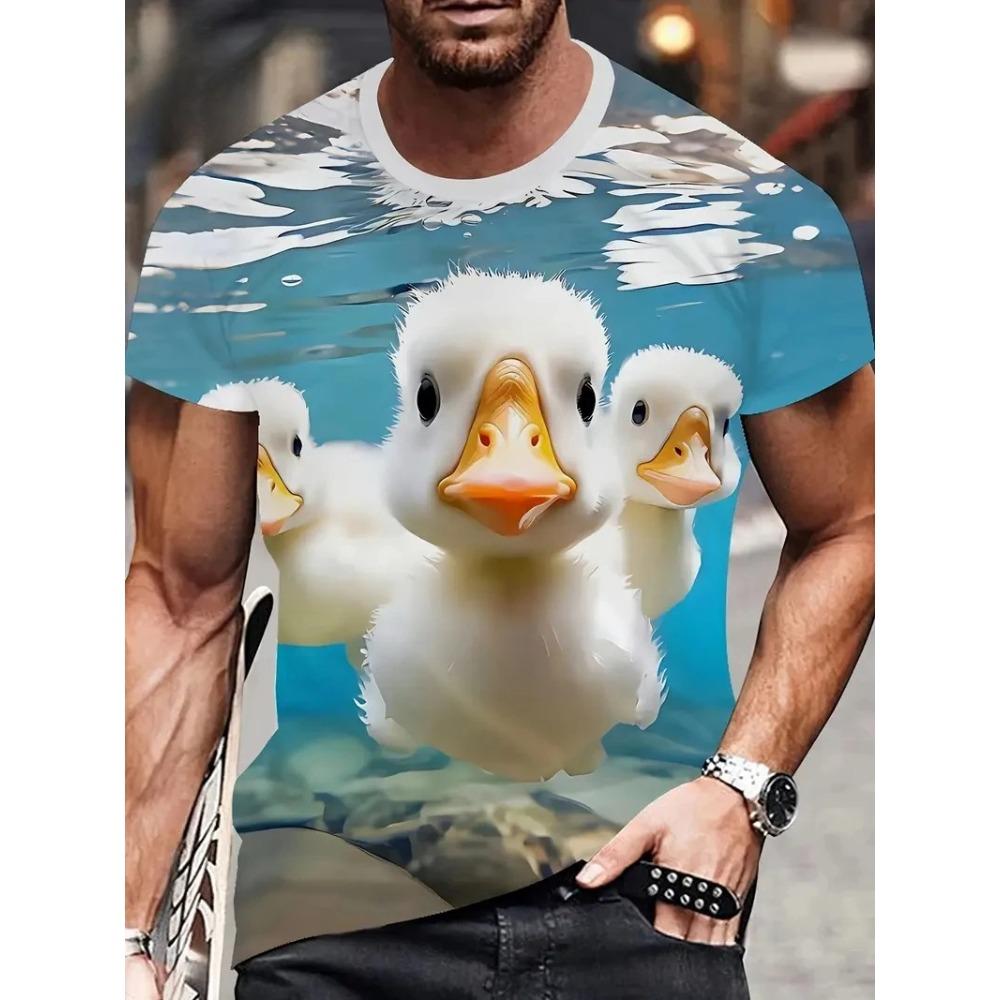 3D Printing Fashionable Funny Duck Graphic T-shirt Men Casual Loose Breathable Round Neck Short Sleeve T-shirt