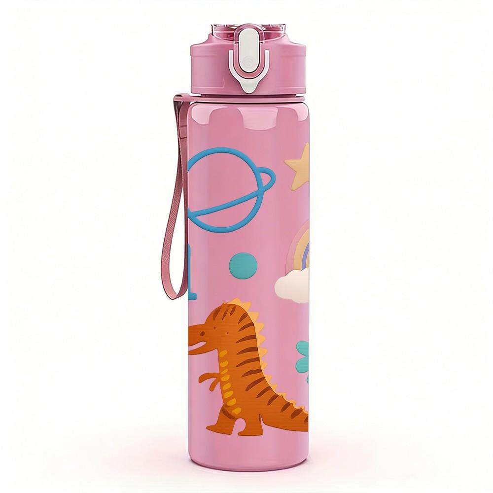 1PC Dinosaur Rainbow Number Set 750ml Color Plastic Sports Water Bottle Leakproof Flip Straw Lid Suitable for Sports Office Home Use