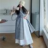 Summer Girls Retro Red Plaid Vest Dress Sets Thin French Style Strappy Sundress Casual Vacation Outfit Teen Kids Clothes