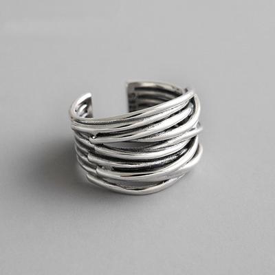 Silver Color Vintage Layered Women's Open Rings Adjustable Large Chains Irregular Finger Rings For Women Men Party Jewelry Gift