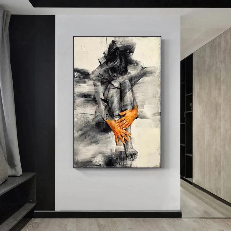 Abstrakte nackte Frau Figur Kunst Leinwand Gemälde Schwarz und Weiß Poster Drucke Wand Kunst Bilder für Wohnzimmer Dekor Cuadros