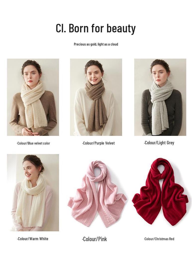100% Pure Cashmere Women's Scarf - Fashionable, Warm, Comfortable, Solid Color Knit for Autumn/Winter
