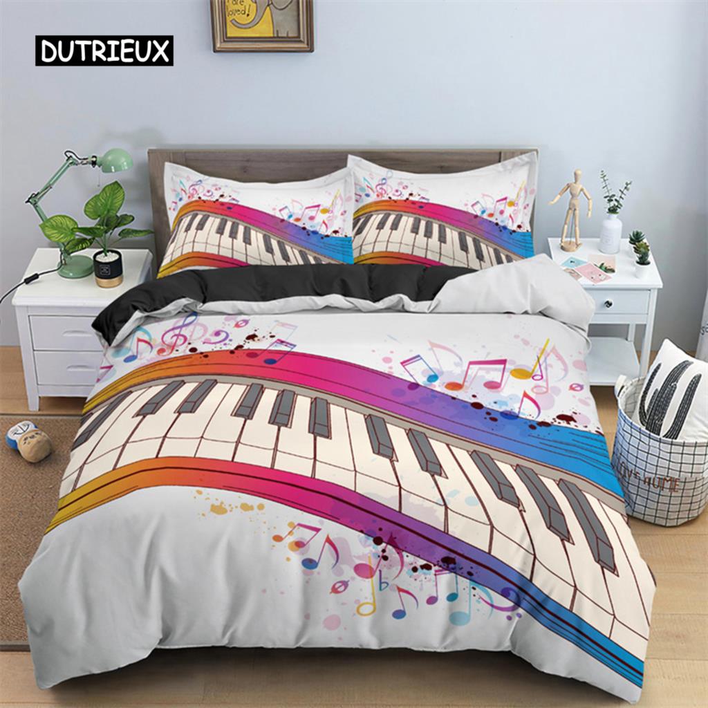 Musik Thema Bettbezug Mikrofaser Musiksymbole Bettdeckenbezug Geigen Klavier Muster Bettwäsche Set Twin King Single Queen Größe