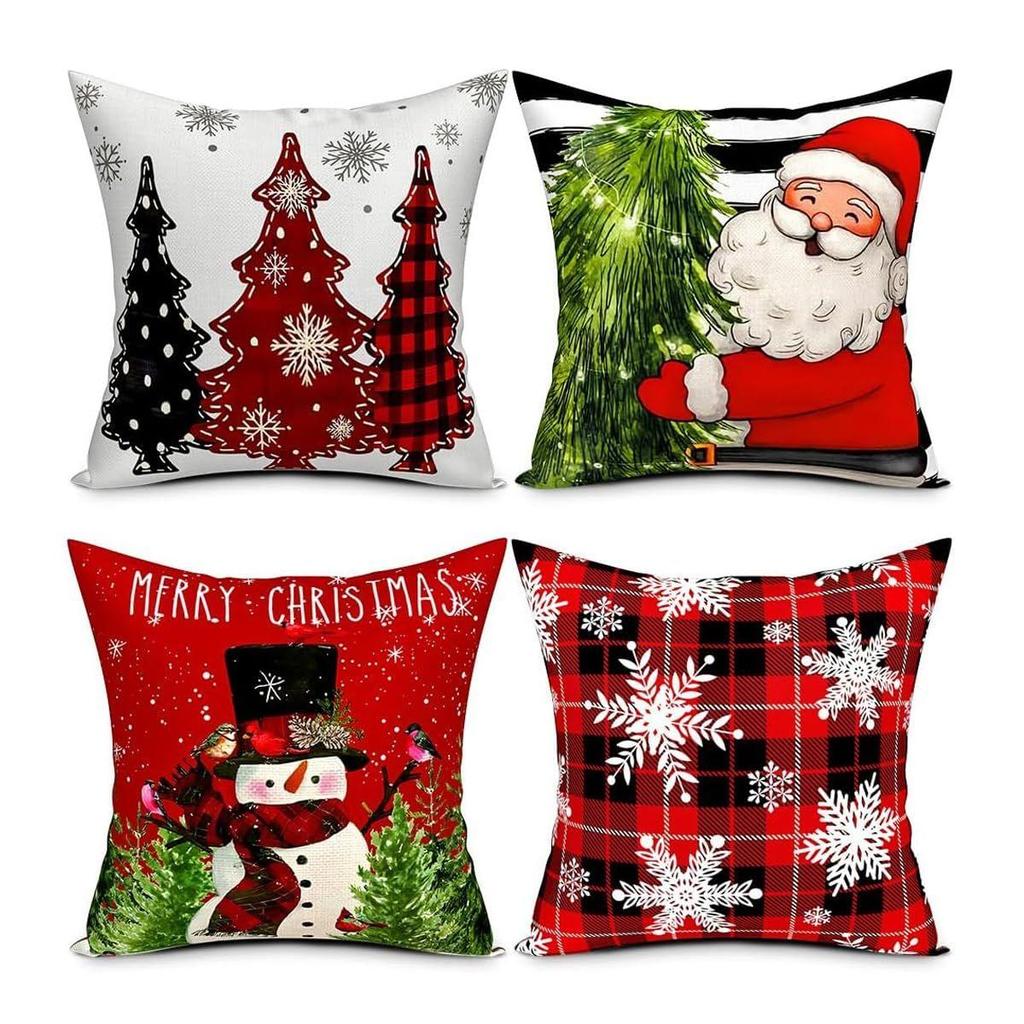 Christmas Pillow Covers 45x45cm, Festive Square Pillow Covers for Home Decor, Classic Retro Rustic Christmas