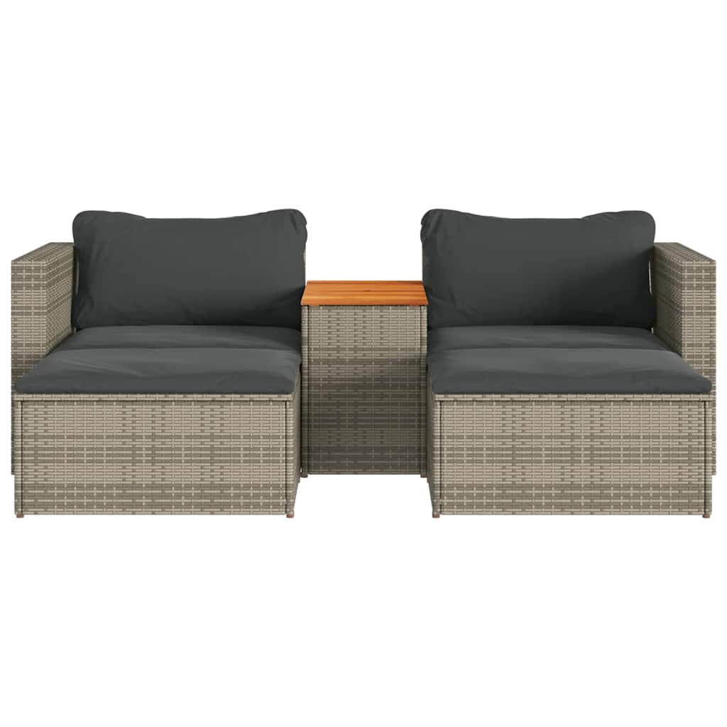 5 Piece Garden Sofa Set with Cushions Grey Poly Rattan & Acacia