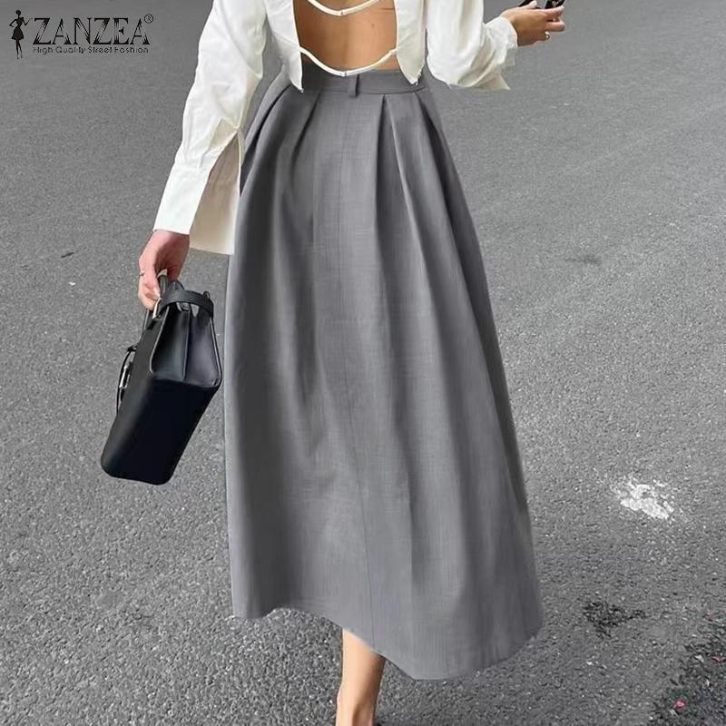 ZANZEA Womens Casual Elastic Waist Loose A-Line Long Skirts