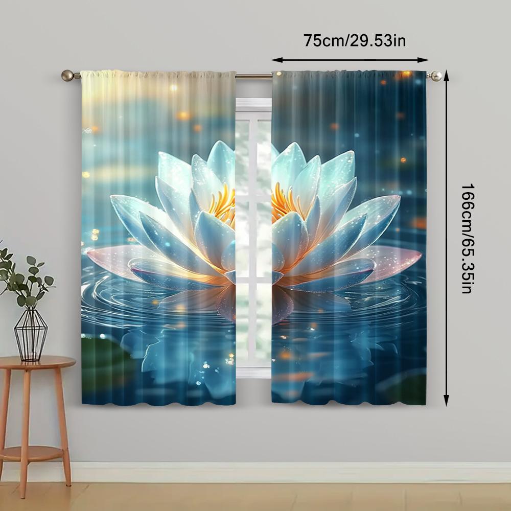 2pc,  Window Curtains Lotus Versatile Fabric,Without Electricity Wall Decor Suitable for With Rod Pockets, Translucent Polyester