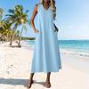 Women Sleeveless Casual V Neck Midi Dress with Zipper and Pockets Relaxed Fit Solid Color Tank Dress