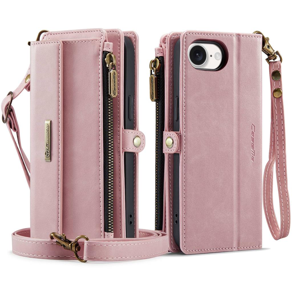 Per Custodia Portafoglio iPhone 17e, Custodia in Pelle PU con Blocco RFID per Uomo Donna Cavalletto Copertura a Libro Cinturino da Polso Cerniera Slot Porta Carte