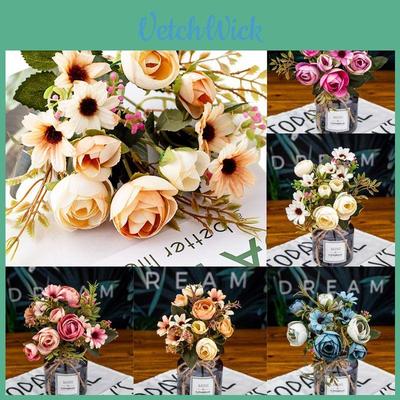 Beautiful 1 Bunch 12 Heads Rustic Retro Tea Rose Silk Artificial Flower Arrangement For Home Decor