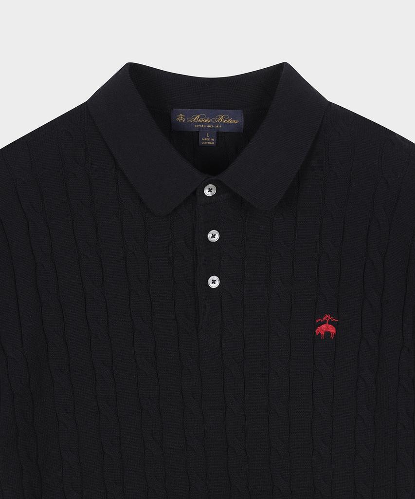 BROOKS BROTHERS Cotton Cable Polo Short Sleeve Sweater (Black) (Bbwtmo204Aufm)