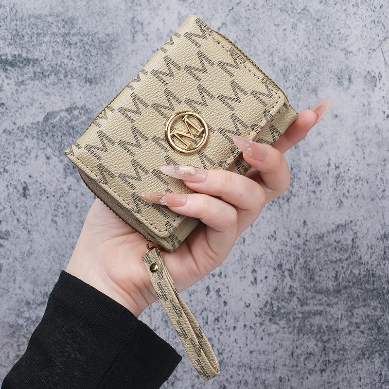 women's wallet, short, European and American PU high-end coin purse, printed, multi-card slots, small wallet, money cl