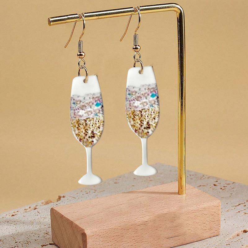 For beach wine glasses, earrings, earrings, acrylic material, single-sided printing, vacation travel, seaside beer carnival