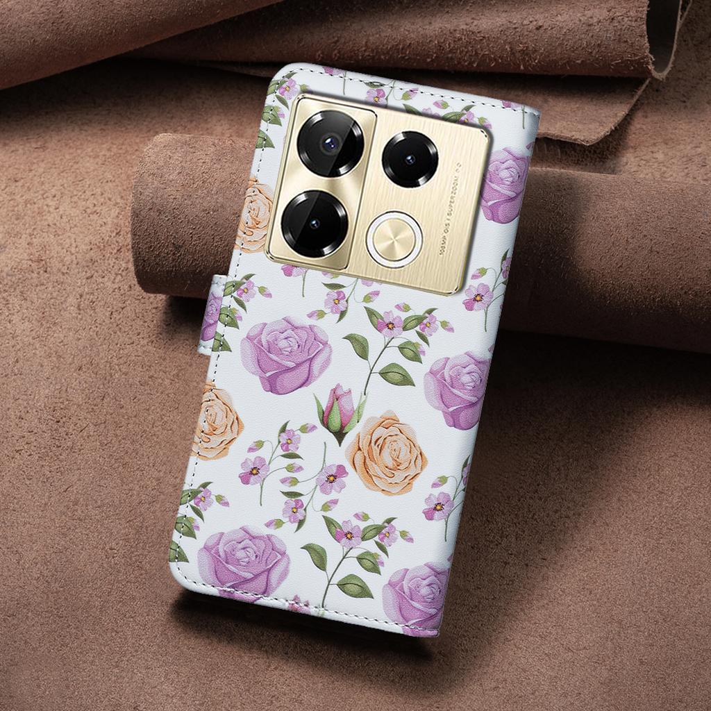 Lederhüllen Blume Schmetterling Bemaltes PU Schutzhülle mit Kartenhalter Magnetverschluss Ständer Für Infinix Note 40/Note 40 Pro