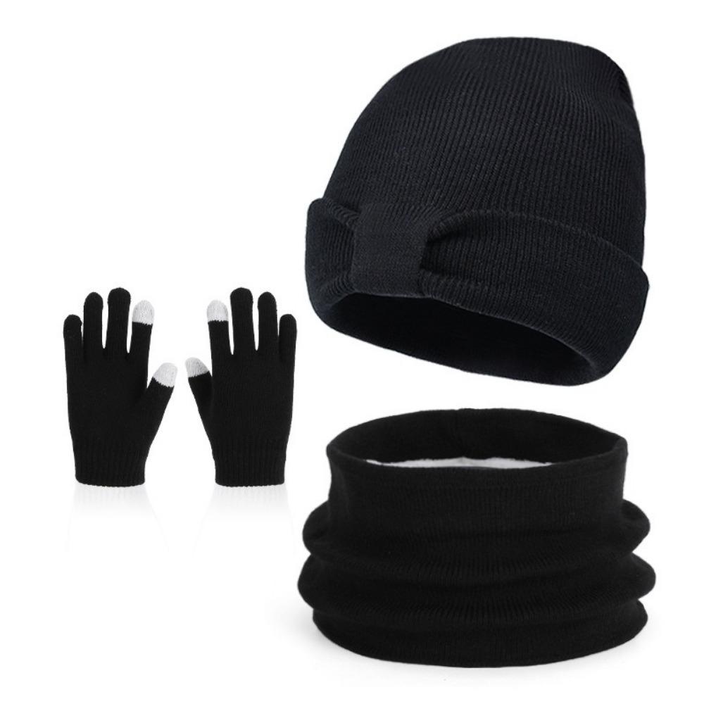 

3 шт./компл. Теплый Утолщенный Детский Набор Шапка Шарфы Перчатки Ветрозащитный Зимний Детский Бини Мальчики Девочки чёрный