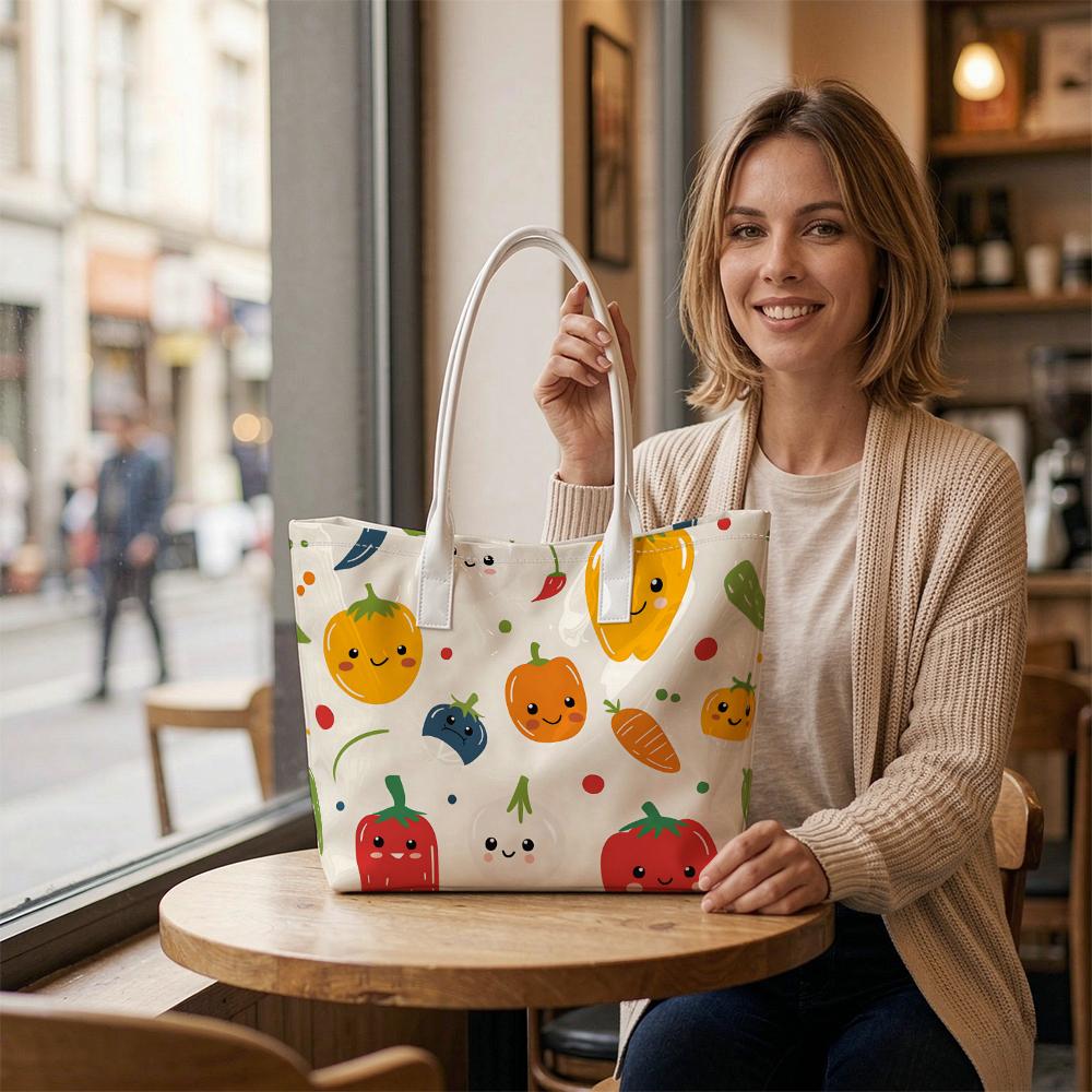 Cute Cartoon Vegetable Printed Casual Tote Bag Lightweight Fashion Large Capacity Handbag for Women Daily Use Shopping Travel Shoulder Bag