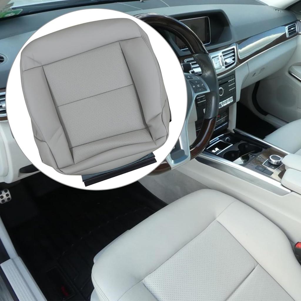 GXARTS Gray Leather Driver Side Bottom Replacement Seat Cover Compatible with Mercedes Benz E200 E250 E300 E350 2010 2011 2012 2013 2014