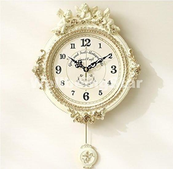 wall Golden Angel Round Pendulum Clock stylish wall Nordic style Radio-controlled clock, W, clock, interior.
