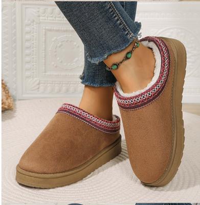 Mode Femmes Chaud Suede Bottes de Neige Automne Hiver Femme Enfiler Plateforme Bateaux Bout Fermé Cheveux Demi Pantoufle Féminine Semelle Épaisse Chaussures en Coton