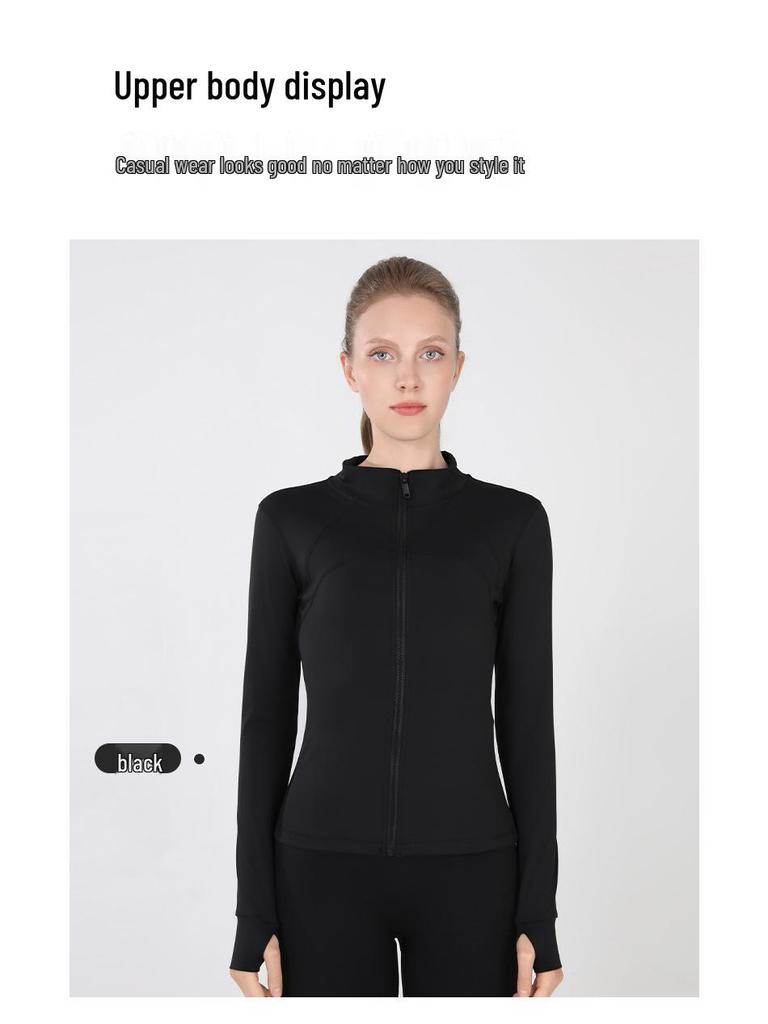 Women's Slim Fit Stand Collar Fitness Jacket and Yoga Pants Set for Autumn/Winter