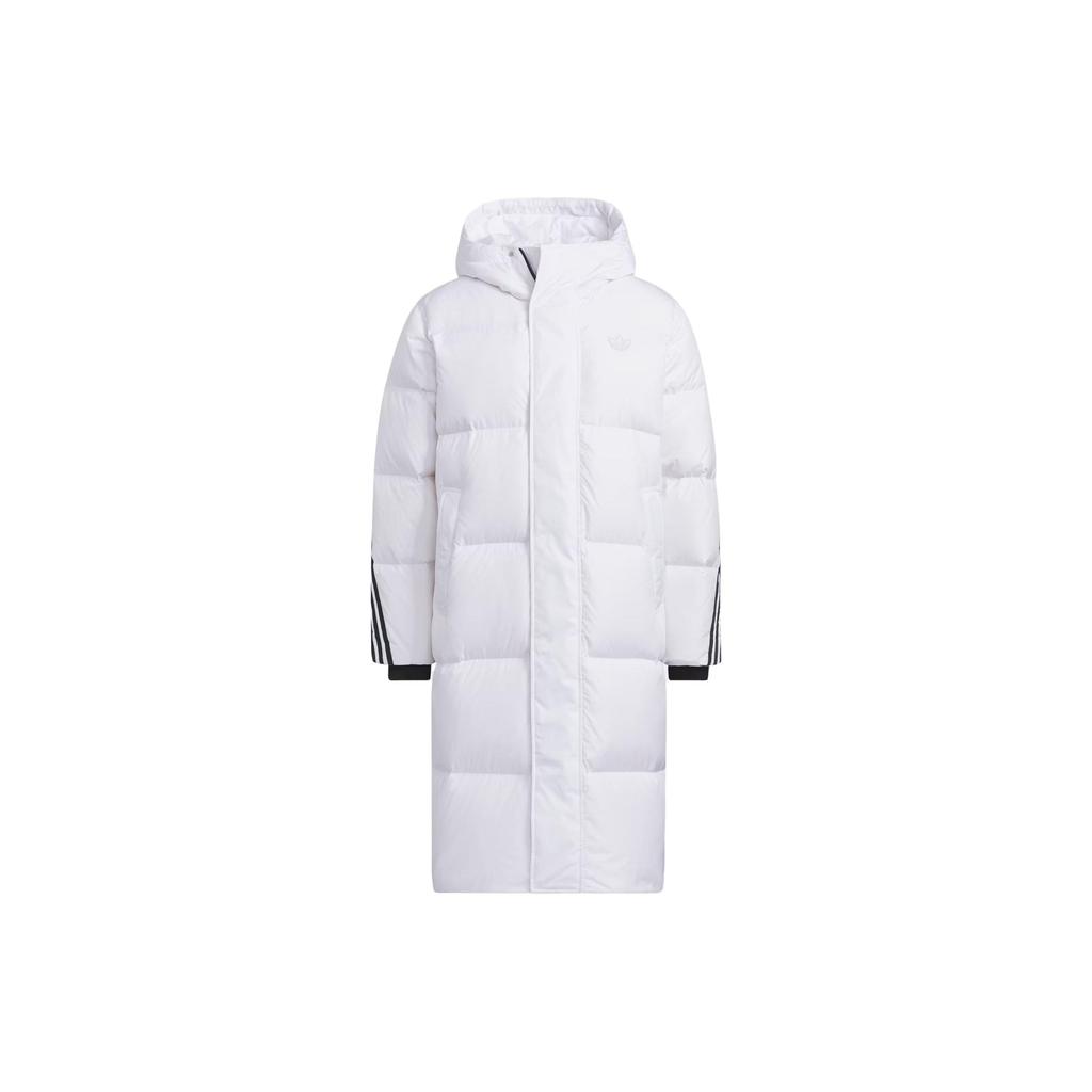 Adidas Originals FW23 Long Puffer Coat with Classic Stripes Men Outerwear White IU4832