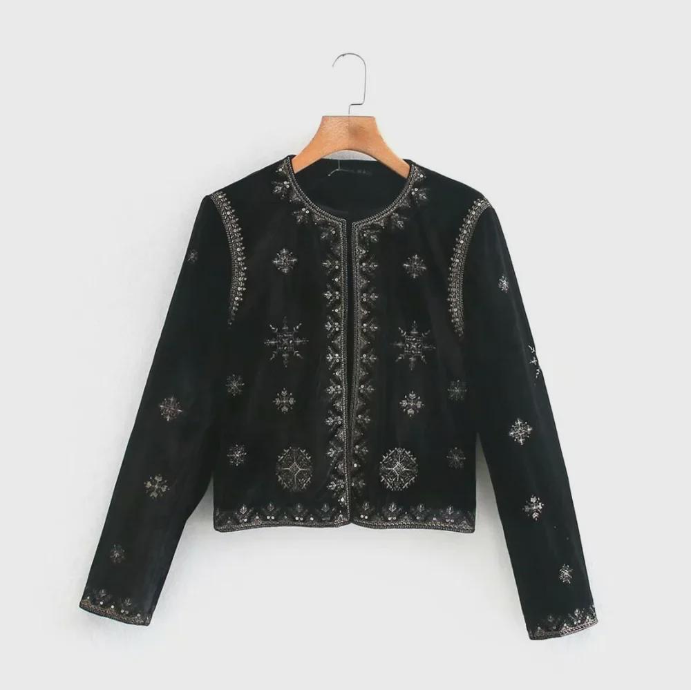 Cardigan Negru Retro Imprimat cu Mâneci Lungi pentru Femei