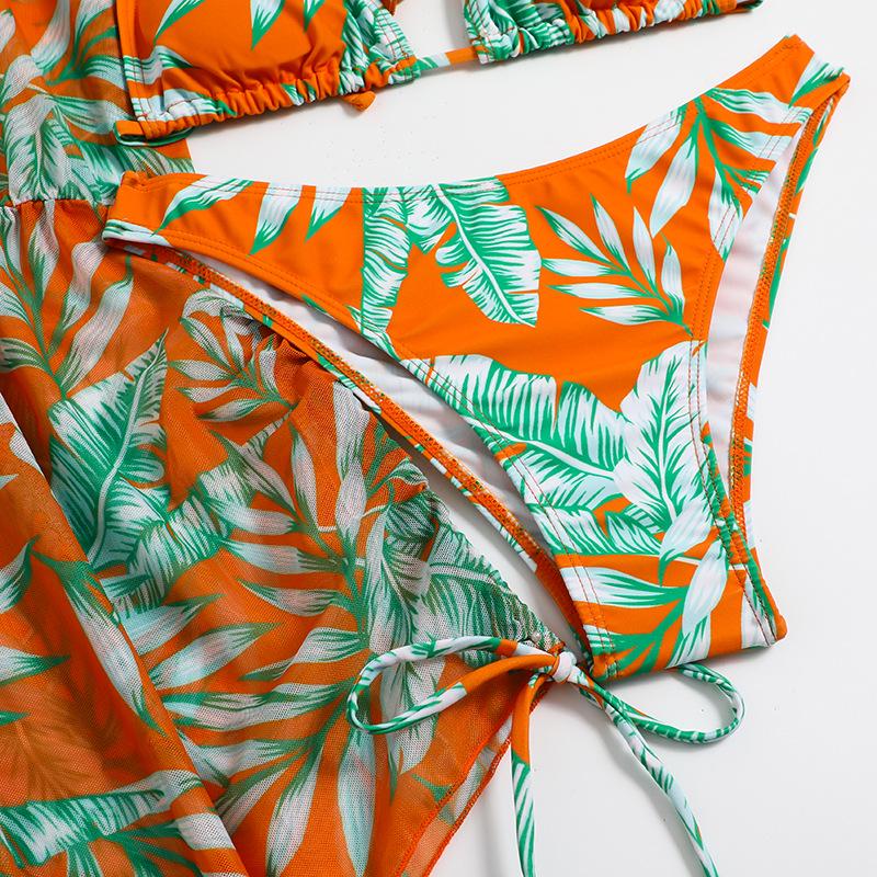 2023 European & American Sexy Three-Piece Digital Print Swimsuit Beach Bikini Set