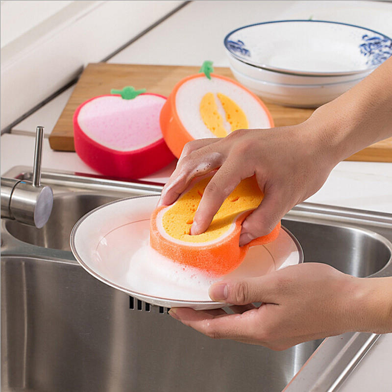 1PS Scouring Pad Sponge Dish Fruit Shape Thicken Microfiber Kitchen Cleaning Cloths Washing Dishes