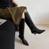 Winter Thin Low Heels Women Knee-High Boots Sexy Pointed Toe Stripper Party Shoes Ladies Elegant Wide Tube Long Booties Big Size