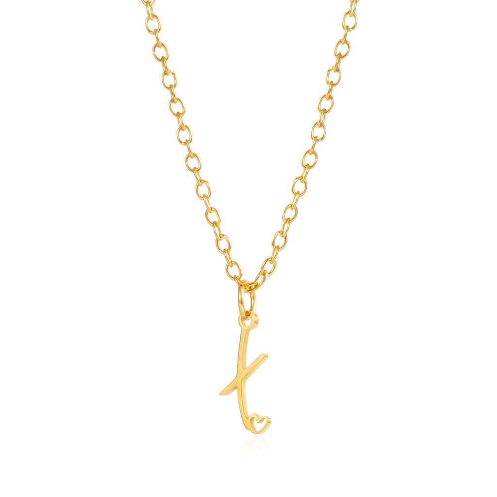 Gold Heart Alphabet Jewelry Necklace With O Chain For Female Fashion Accessory