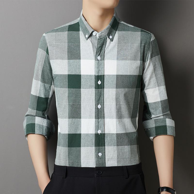 

Новая осенняя хлопковая рубашка с длинным рукавом, мужская повседневная полосатая модная клетчатая мужская рубашка с карманом 4XL