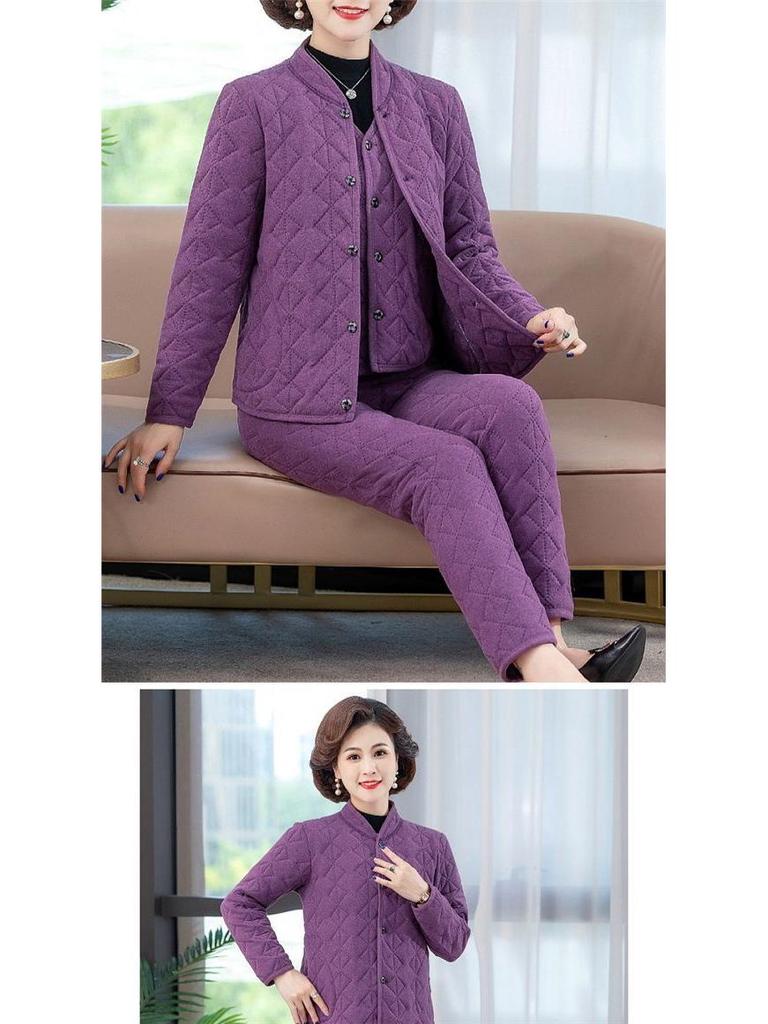 Women's Winter 3-Piece Set: Silk Cotton Coat & Outerwear for Middle-Aged