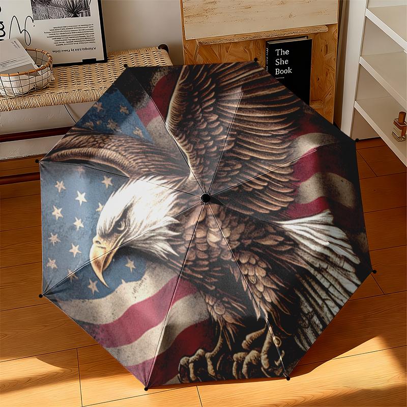 1 Stück Der majestätische amerikanische Weißkopfseeadler Regenschirm Tragbarer Faltregenschirm Eisenrahmen Lochknochenstruktur Outdoor Heimregenschirm