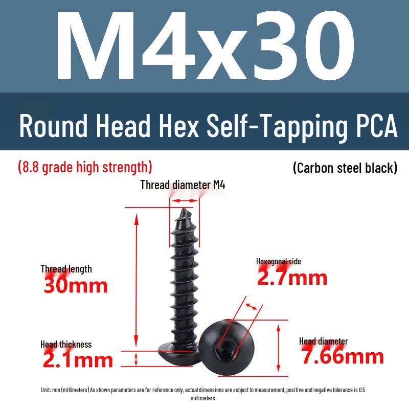 Yigu Černé šrouby s vnitřním šestihranem s vysokou pevností, třída 8.8, M2-M6, kulatá/talířová hlava