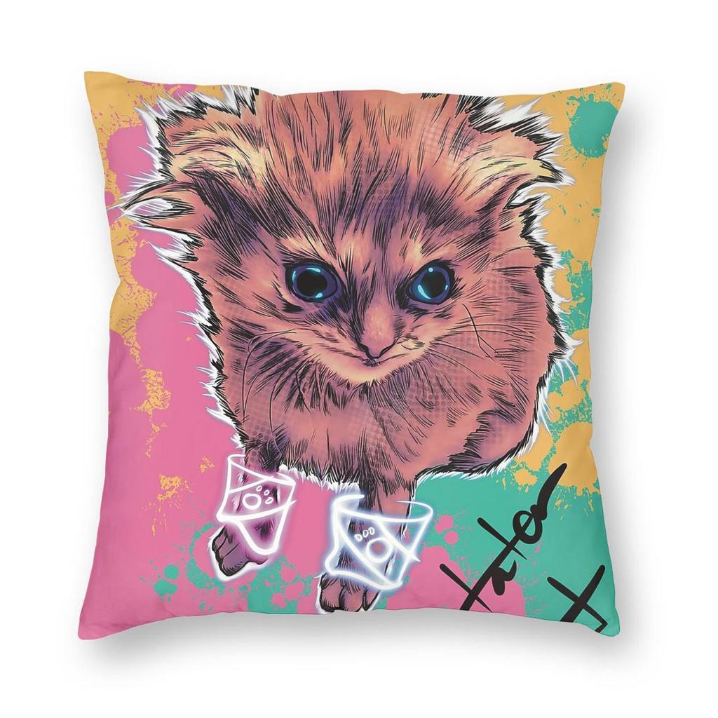 Neon Bonkers Kitty Square Pillowcase Polyester Linen Velvet Pattern Zip Decor Throw Pillow Case Room Cushion Cover x