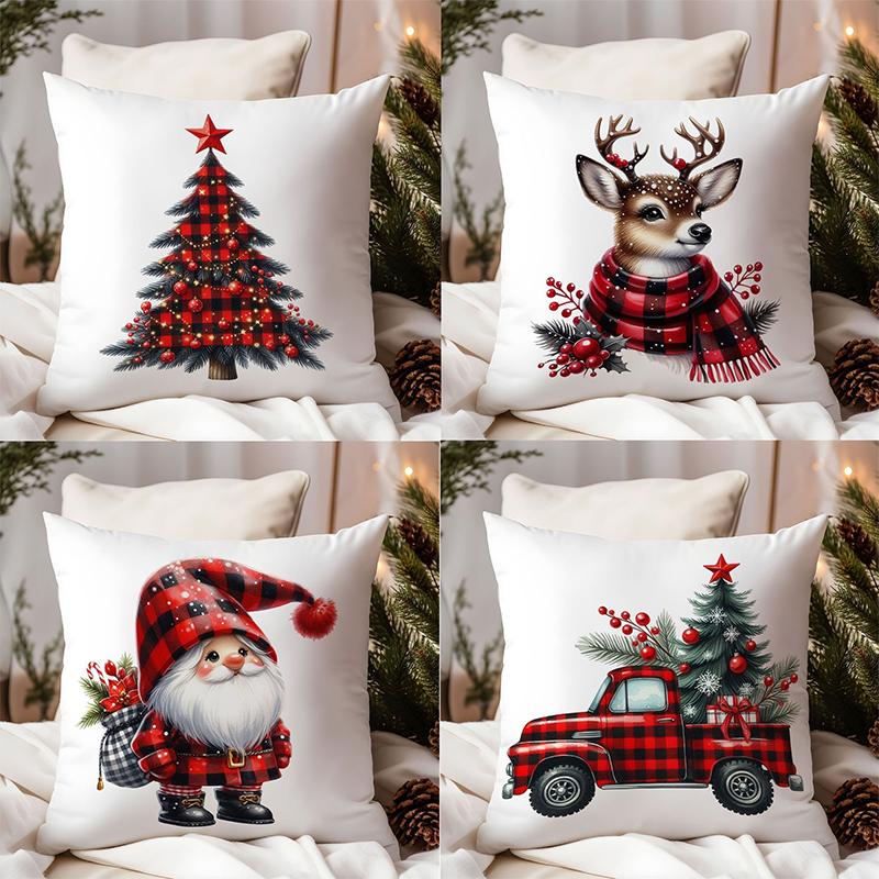 Christmas Pillows With Tree Deer Santa Truck Square Polyester Pillowcase, Modern Sofa Decorative Cushion Cover