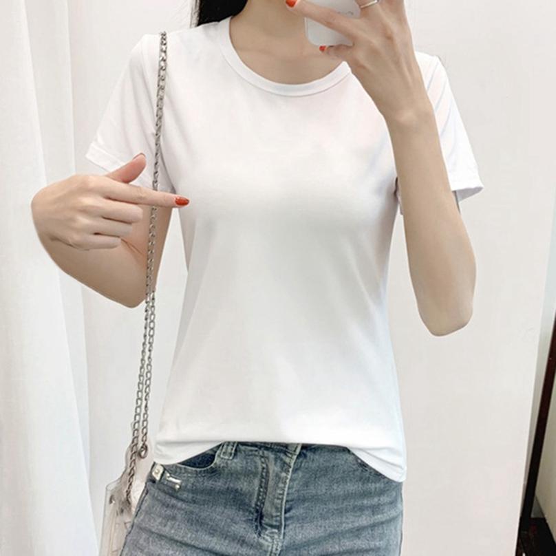 Fashion Women Summer Solid Color Top Short Sleeve Round Neck Pullover T-Shirt