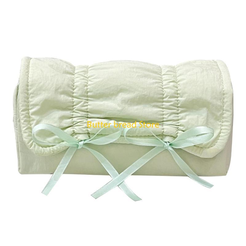 W89C Bowknot Pen Pouches Portable Pen Organizers Travel Makeup Storage Bag for Women зелёный