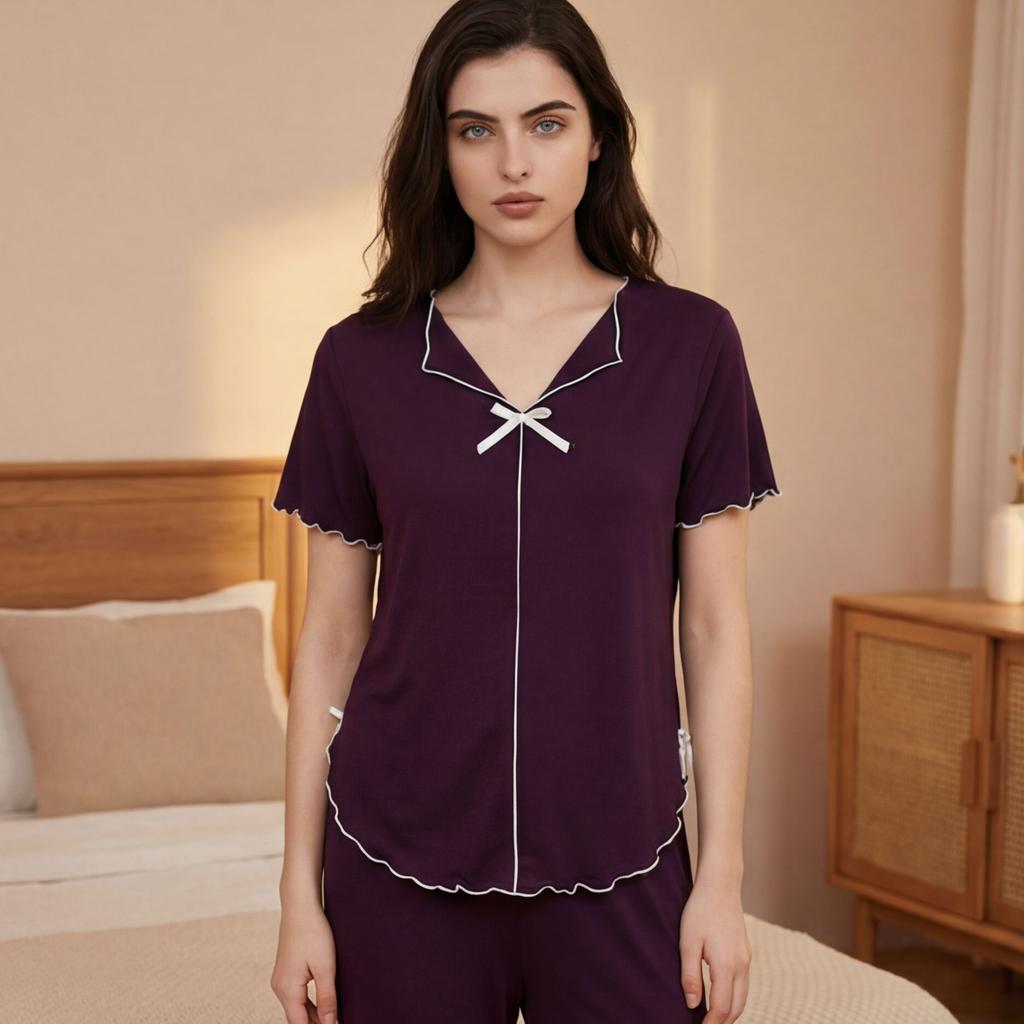 European and American new wholesale short-sleeved pajamas set women's summer loose sweet bow casual home two-piece set