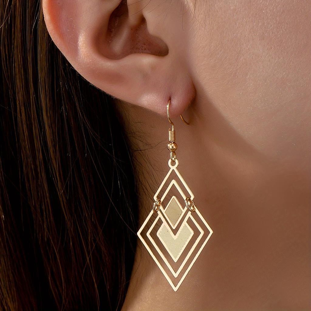 Elegant Sexy Summer Drop Earrings Rhombus Hollow Pendant Dangle Earrings Stackable Geometric Golden Jewelry Gift