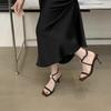Fashion High-heeled Sandals Women's Square Head Crystal Buckle Thin with Crossed One-line Buckle Non-slip and Wear-resistant Fine Heels