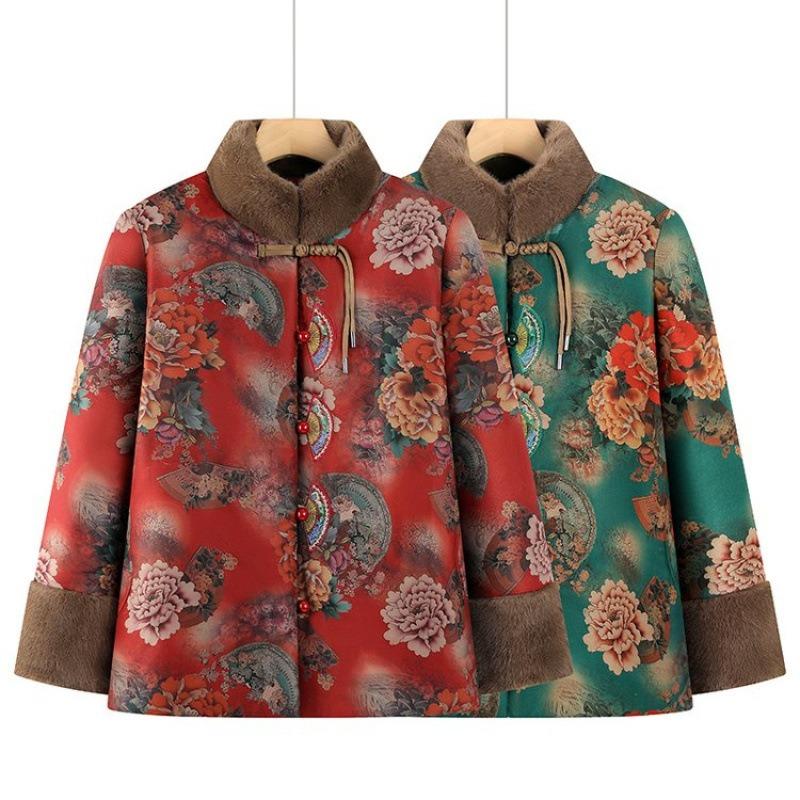 Thickened jacket, velvet cotton-padded clothes, winter cotton-padded clothes, warm old lady, cotton-padded jacket woman