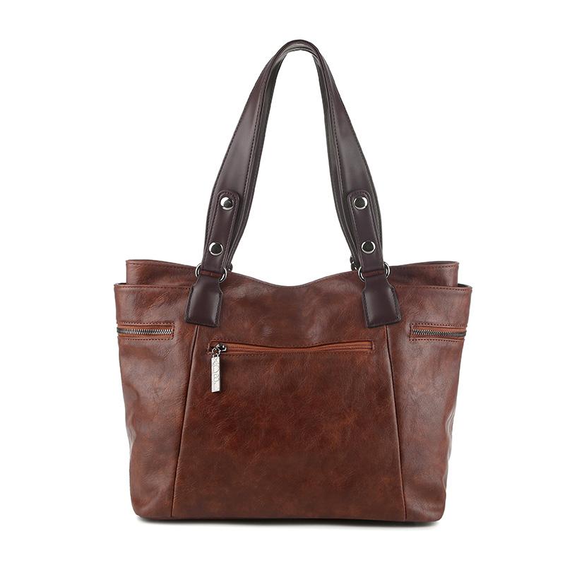 Fashion Retro Women's Leather Bag Soft Portable One-shoulder Messenger Tote Bag Large-capacity Women's Bag